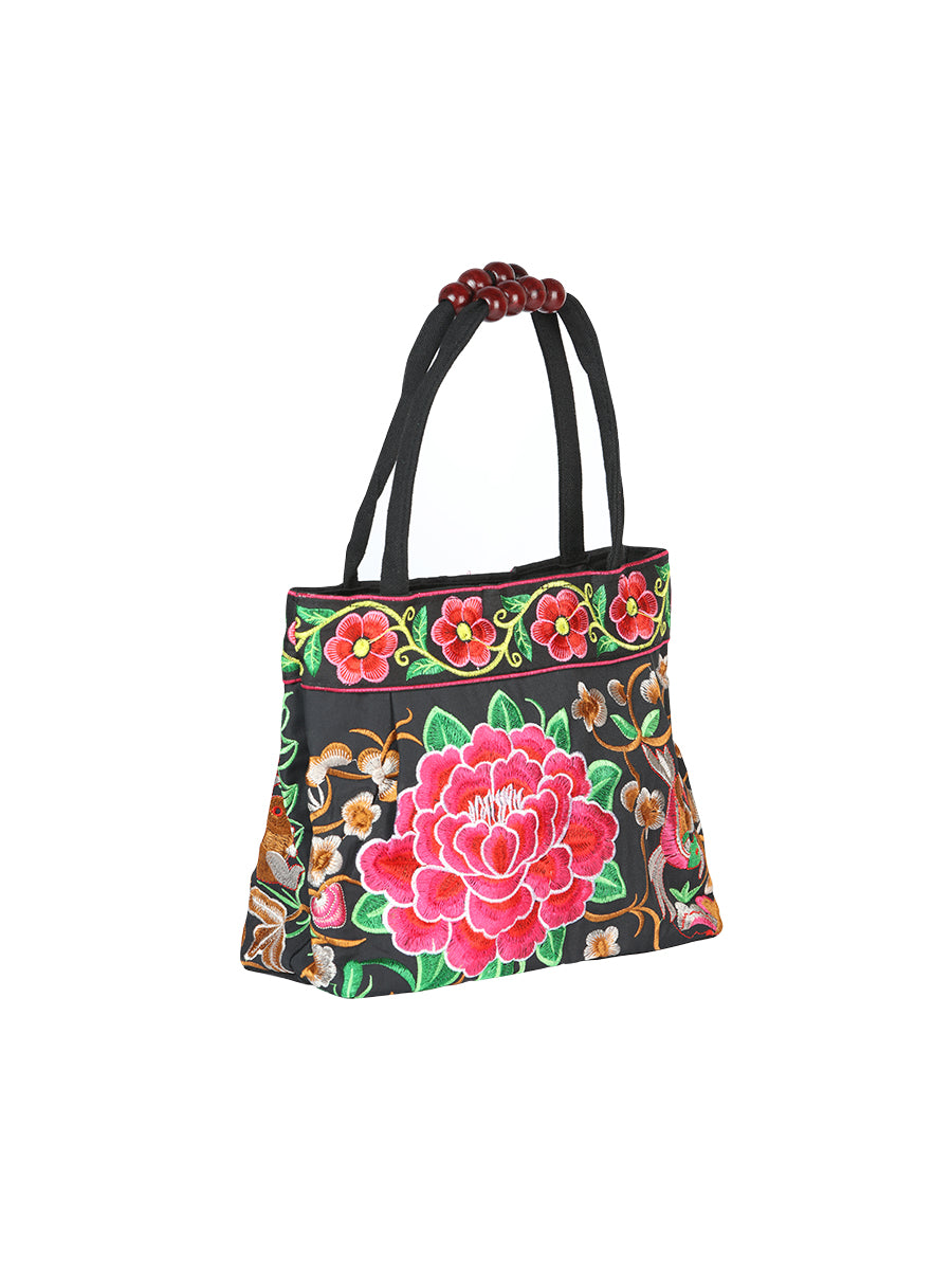 Bolsa de Mujer El General AC-143 Bordada en Tela Color Negro/Rosa 702177