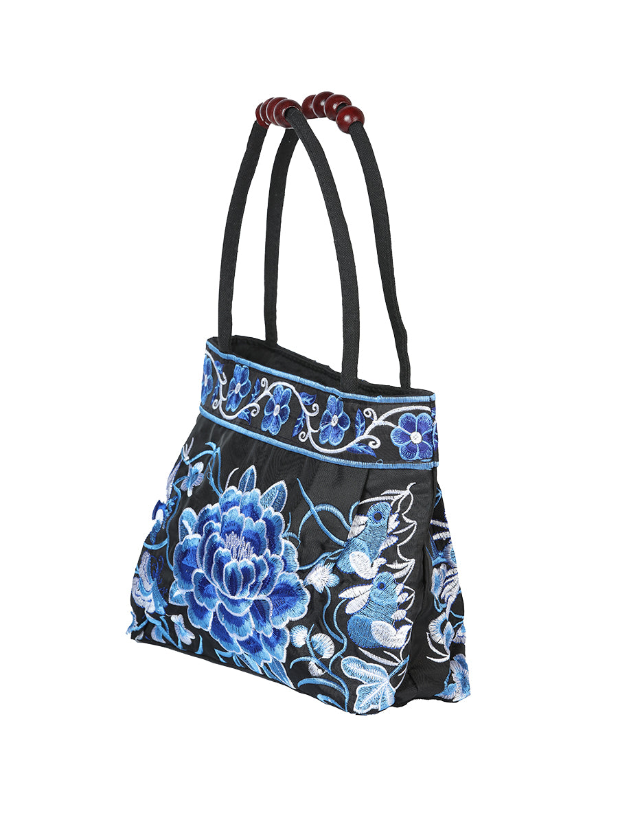 Bolsa de Mujer El General AC-146 Bordada en Tela Color Negro/Azul 702178