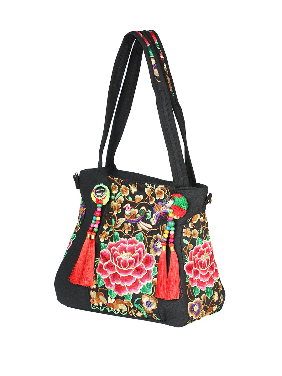 Bolsa de Mujer El General AC-167 Bordada en Tela Color Negro/Rosa 702182