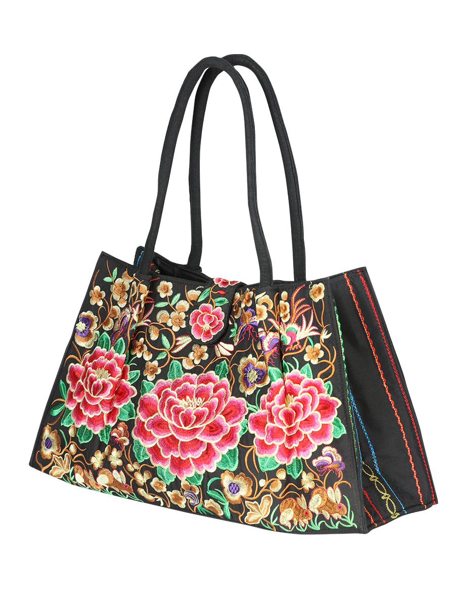 Bolsa de Mujer El General AC-194 Bordada en Tela Color Negro/Rosa 702188