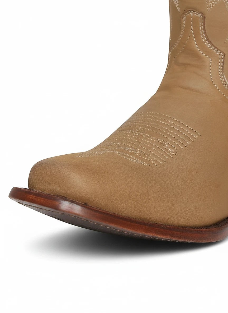 Bota vaquera de mujer RAVAC El General en piel crazy color beige con costuras decorativas estilo rodeo