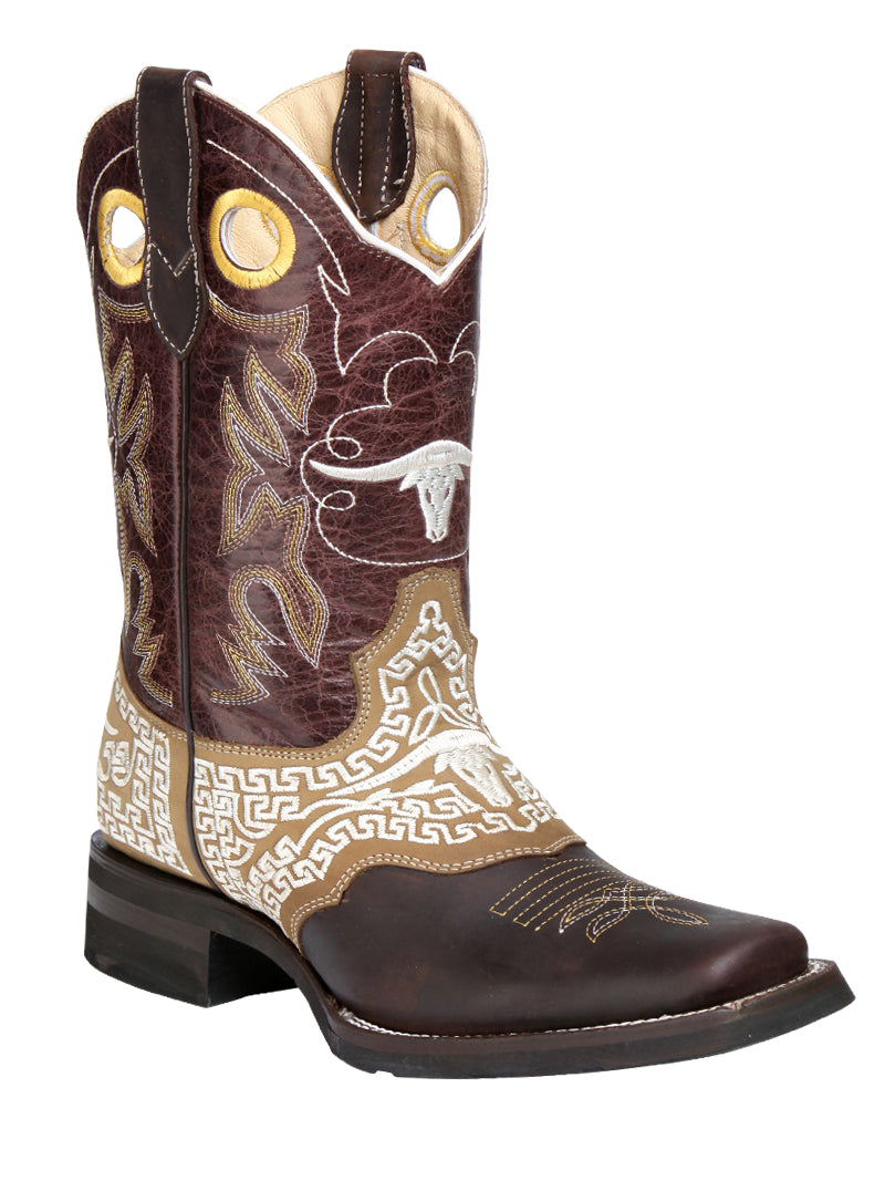 Bota Vaquera de Hombre El General Bordada Rodeo en Piel Crazy Color Chocolate 33309