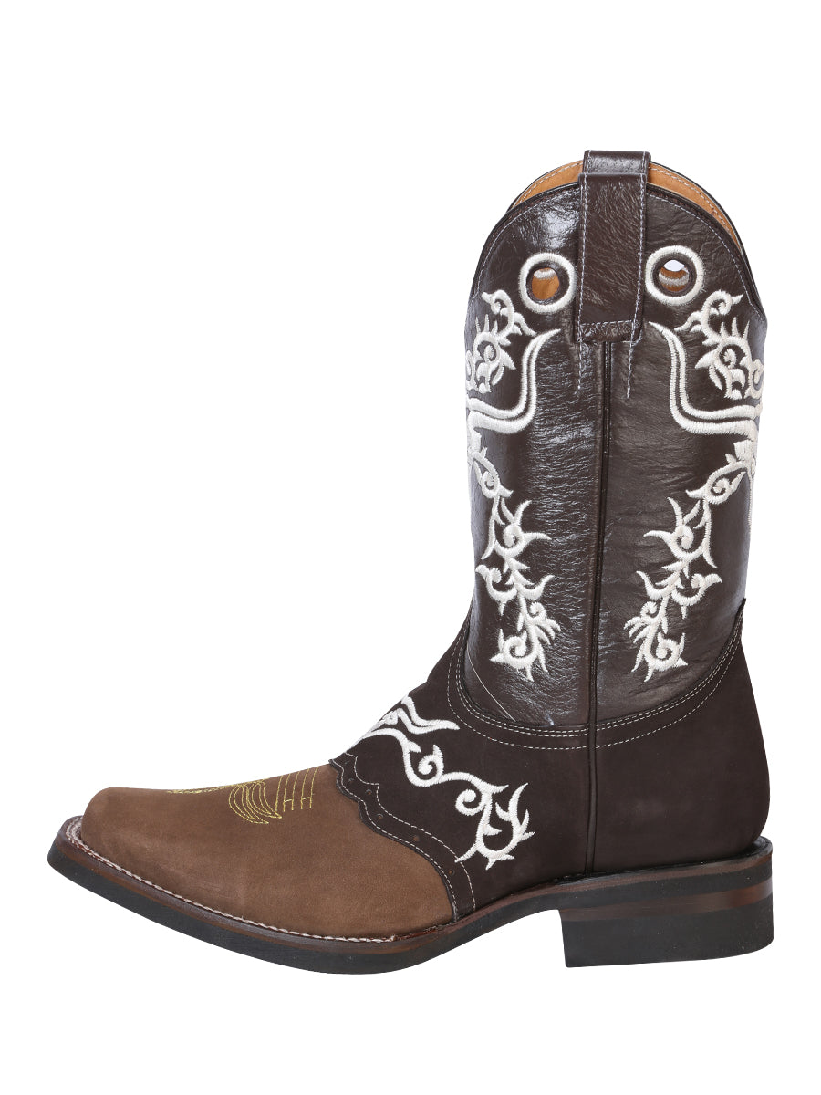 Bota Vaquera de Hombre El General Bordada Rodeo en Piel Crazy Color Camel/Chocolate 34311