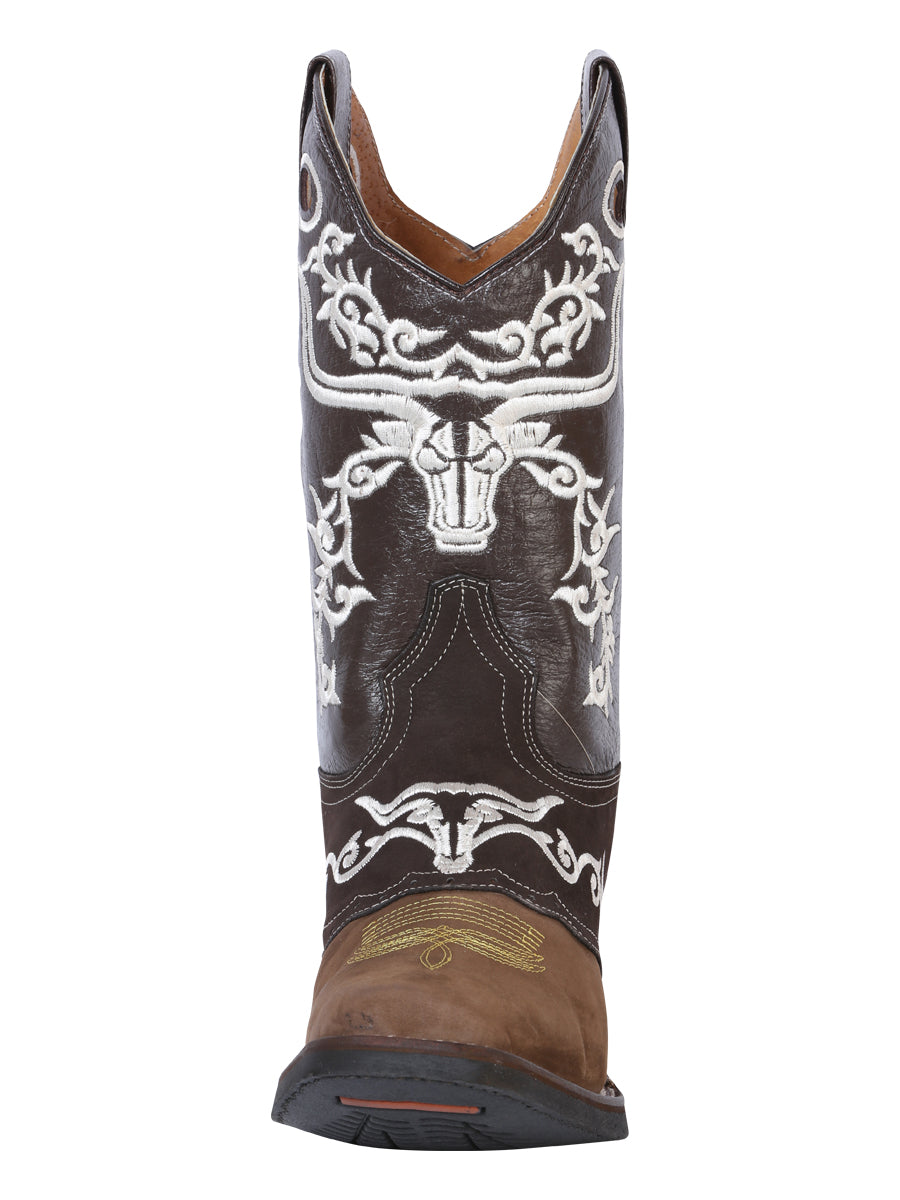 Bota Vaquera de Hombre El General Bordada Rodeo en Piel Crazy Color Camel/Chocolate 34311