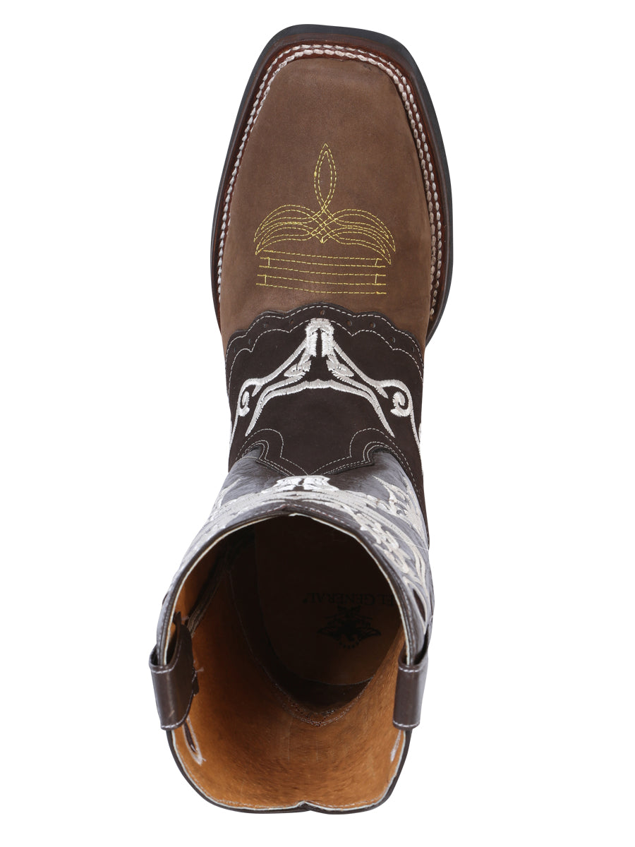 Bota Vaquera de Hombre El General Bordada Rodeo en Piel Crazy Color Camel/Chocolate 34311