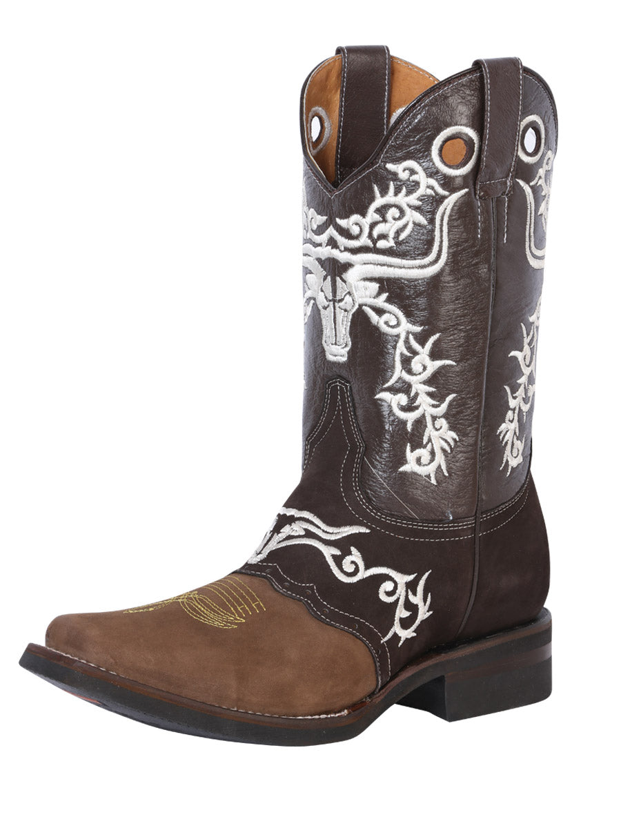 Bota Vaquera de Hombre El General Bordada Rodeo en Piel Crazy Color Camel/Chocolate 34311