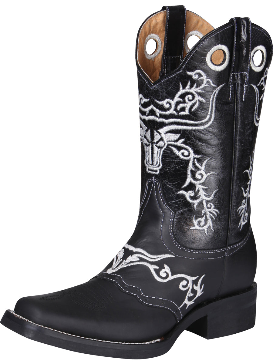 Bota Vaquera Rodeo El General Piel Crazy para Hombre - Negro - Modelo 34313
