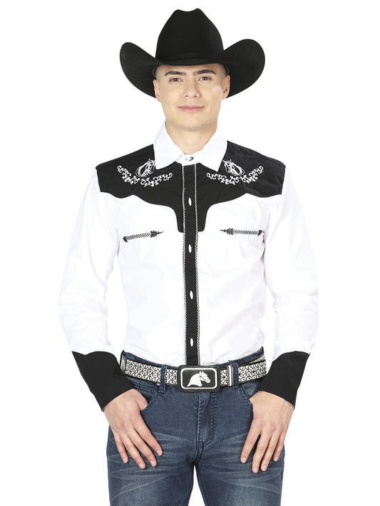 Camisa Vaquera de Hombre El General CVAP1021 Manga Larga Bordada en 65% Poliéster 35% Algodón Color Blanco 35185