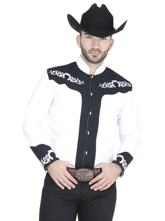 Camisa Vaquera de Hombre El General CHC063 Manga Larga Bordada en 65% Poliéster 35% Algodón Color Blanco 40792