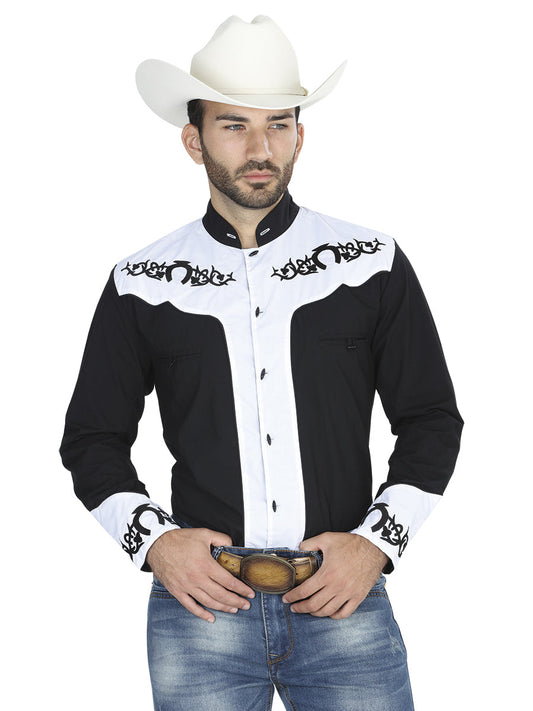 Camisa Vaquera de Hombre El General CHC063 Manga Larga Bordada en 65% Poliéster 35% Algodón Color Negro 40795
