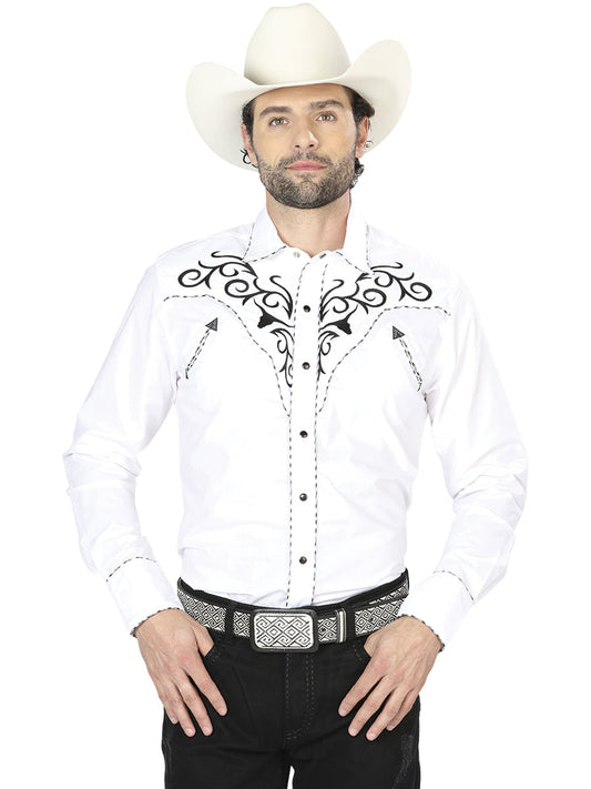 Camisa Vaquera de Hombre El General Manga Larga Bordada Casual en 65% Poliéster 35% Algodón Color Blanco/Negro 41004