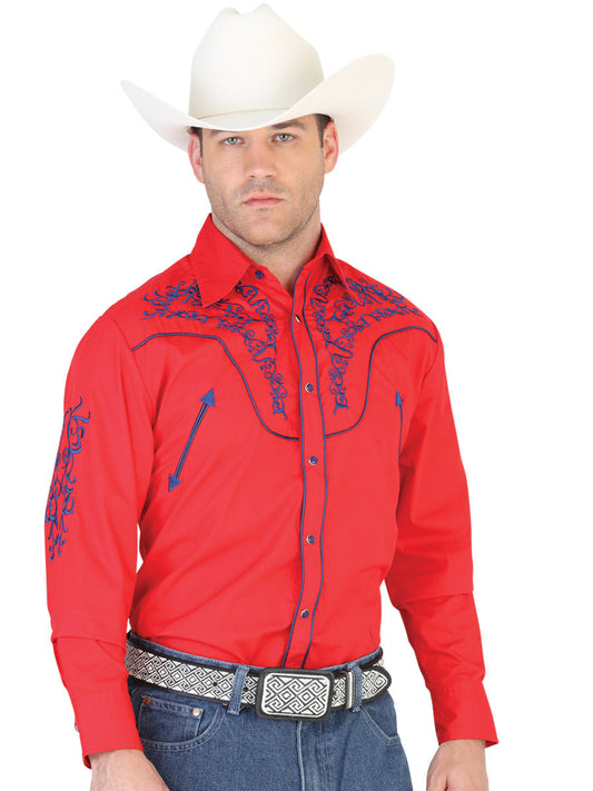 Camisa Vaquera de Hombre El General 2019-61 Manga Larga Bordada en 55% Algodón 45% Poliéster Color Rojo 42340