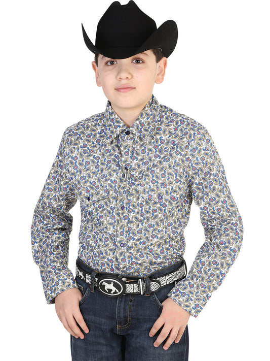 Camisa Vaquera de Niño El General 2019-69 en 55% Algodón 45% Poliéster Color Blanco/Azul 42459