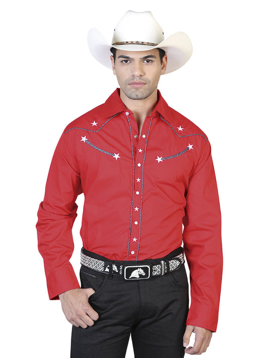 Camisa Vaquera de Hombre El General Bordada/o 2019-103 Bordada en 55% Algodón 45% Poliéster Color Rojo 42509