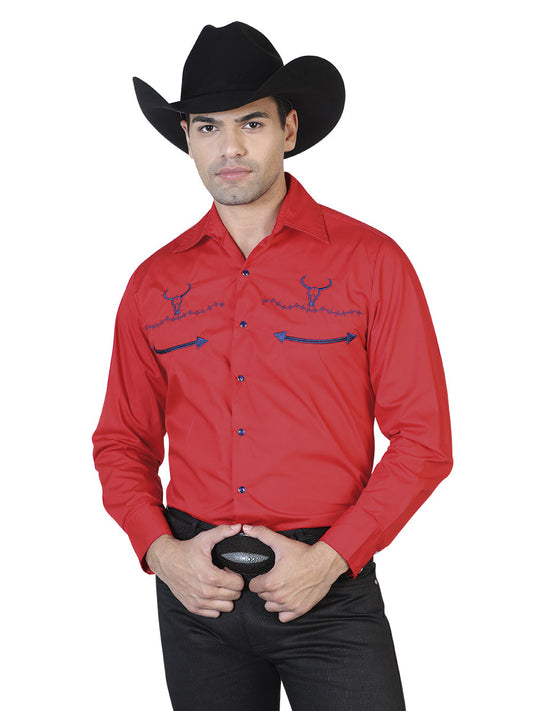 Camisa Vaquera de Hombre El General Bordada/o 2019-104 Bordada en 55% Algodón 45% Poliéster Color Rojo 42511