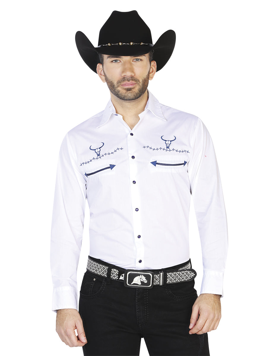 Camisa Manga Larga El General Vaquera Bordada/O 55% 45%Polyester Blanca
