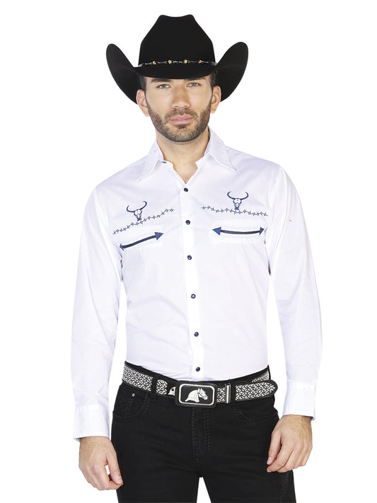 Camisa Vaquera de Hombre El General Bordada/o 2019-104 Bordada en 55% Algodón 45% Poliéster Color Blanco 42512