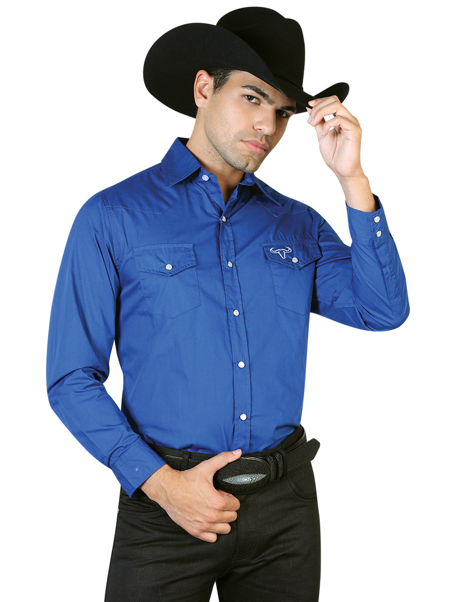 Camisa Manga Larga El General Vaquera Manga Larga 55% 45%Polyester Azul Cobalto