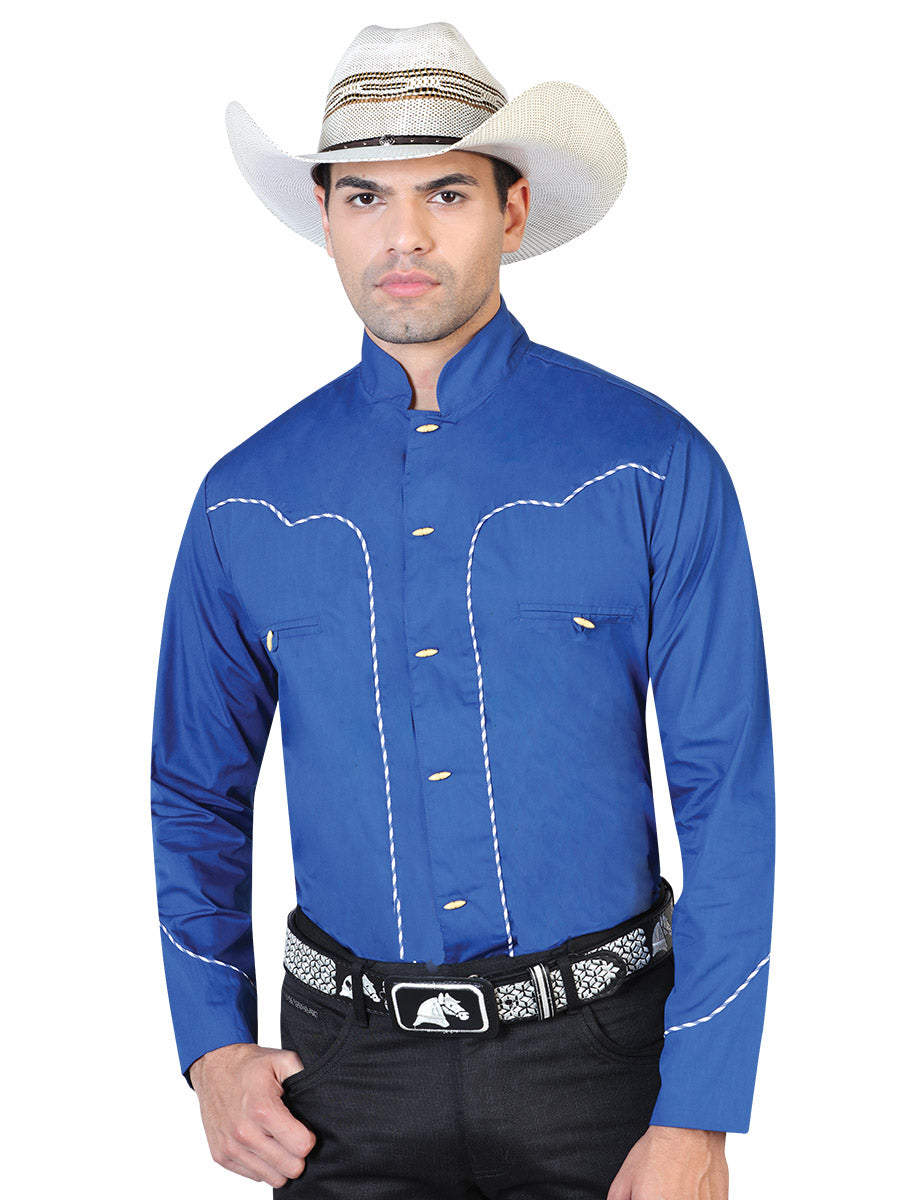 Camisa Manga Larga El General 55% 45% Azul Cobalto