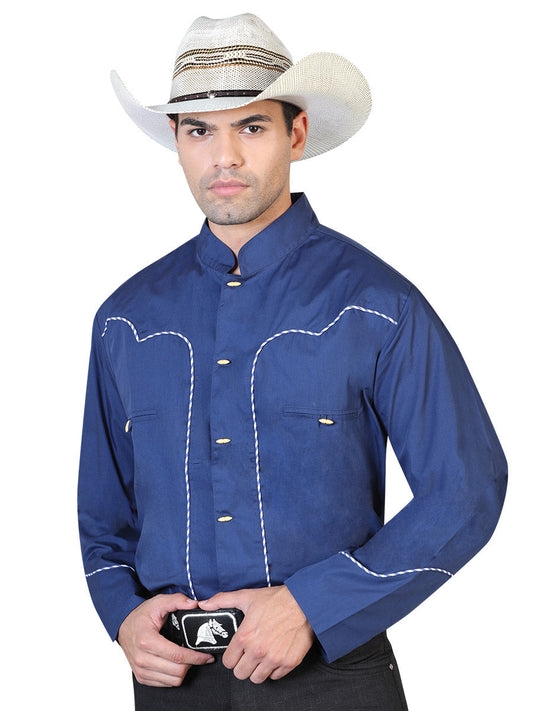 Camisa Vaquera de Hombre El General 2019-107 Charro Casual en 55% Algodón 45% Poliéster Color Azul Marino 42532