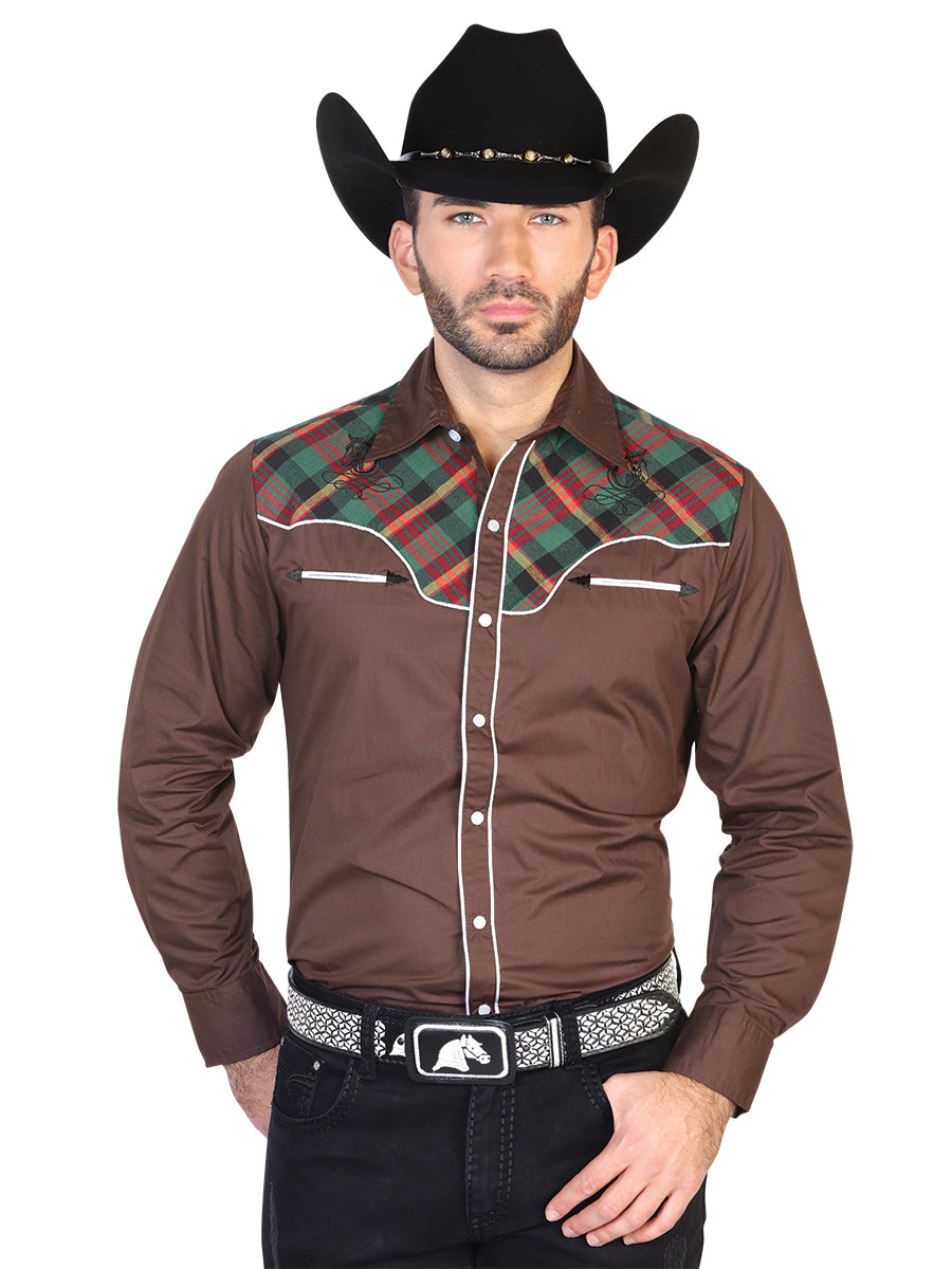 Camisa Manga Larga El General Vaquera Combinada 55% 45%Polyester Café