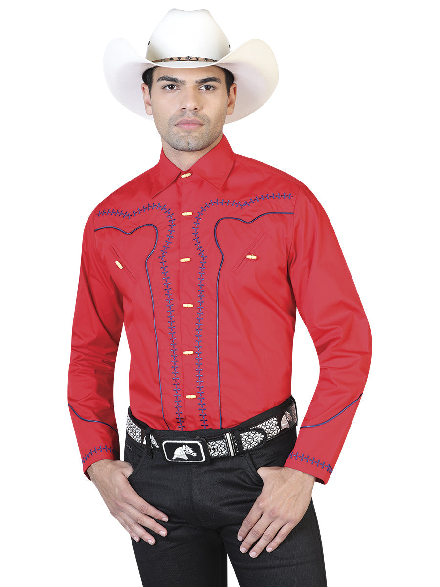 Camisa Manga Larga El General 55% 45%Polyester Roja