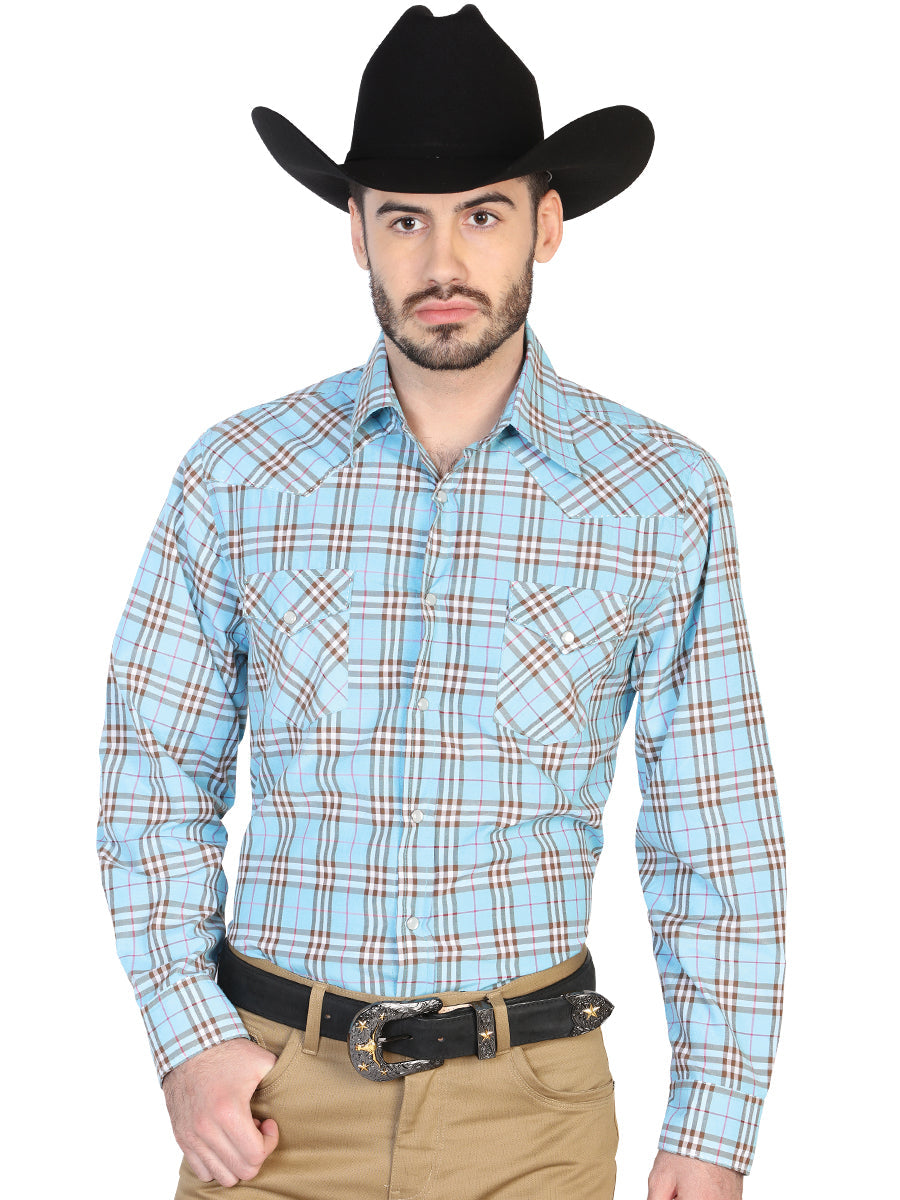 Camisa Manga Larga El General Vaquera Manga Larga 55% 45%Polyester Azul Claro/Negro