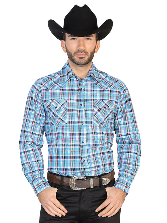 Camisa Vaquera de Hombre El General 2019-125 Manga Larga Casual en 55% Algodón 45% Poliéster Color Verde/Rosa 42566