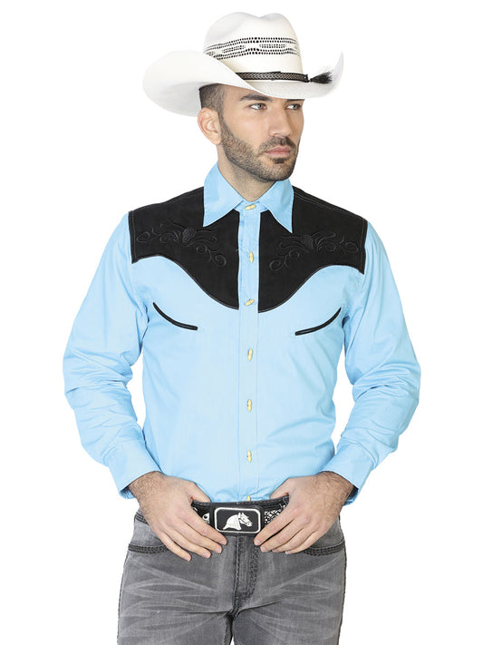 Camisa Vaquera de Hombre El General Ante/bordada 2019-128 Bordada en 55% Algodón 45% Poliéster Color Azul 42573