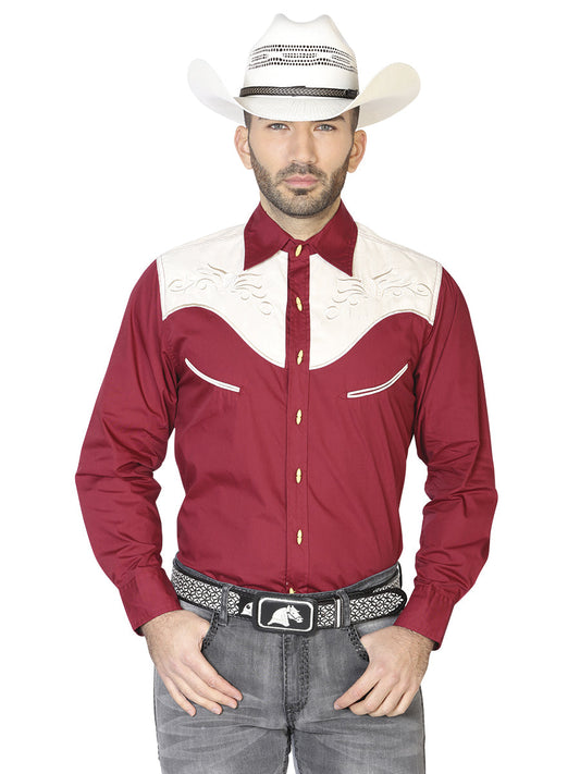 Camisa Vaquera de Hombre El General Ante/bordada 2019-128 Bordada en 55% Algodón 45% Poliéster Color Vino 42574