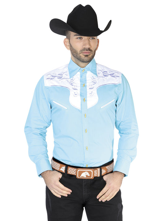 Camisa Vaquera de Hombre El General Ante/bordada 2019-129 Bordada en 55% Algodón 45% Poliéster Color Azul Claro 42575