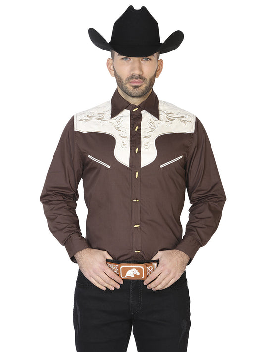 Camisa Vaquera de Hombre El General Ante/bordada 2019-129 Bordada en 55% Algodón 45% Poliéster Color Café 42577