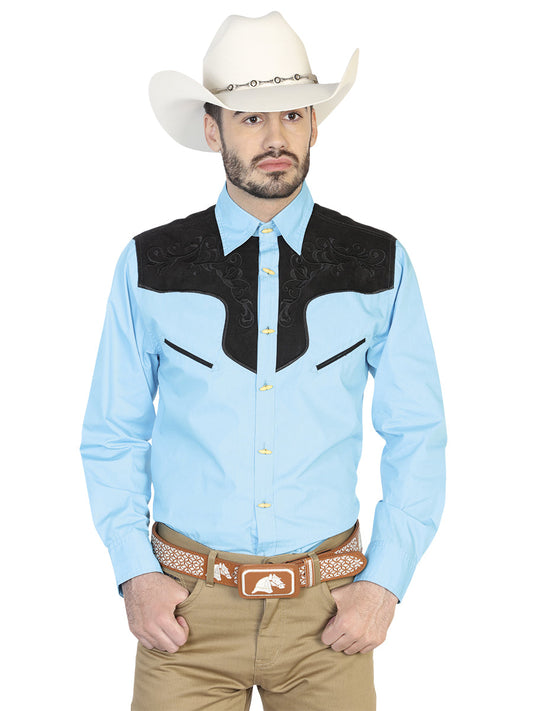 Camisa Vaquera de Hombre El General Ante/bordada 2019-129 Bordada en 55% Algodón 45% Poliéster Color Azul 42579