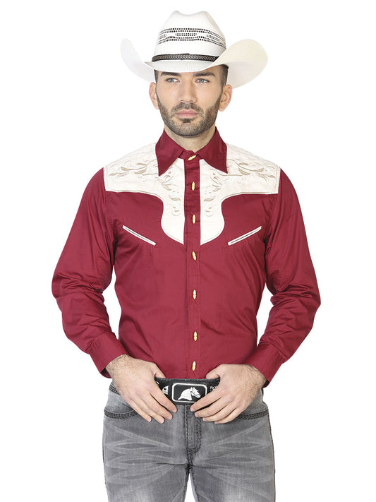 Camisa Vaquera de Hombre El General Ante/bordada 2019-129 Bordada en 55% Algodón 45% Poliéster Color Vino 42580