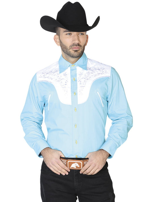 Camisa Vaquera de Hombre El General Ante/bordada 2019-130 Bordada en 55% Algodón 45% Poliéster Color Azul Claro 42581
