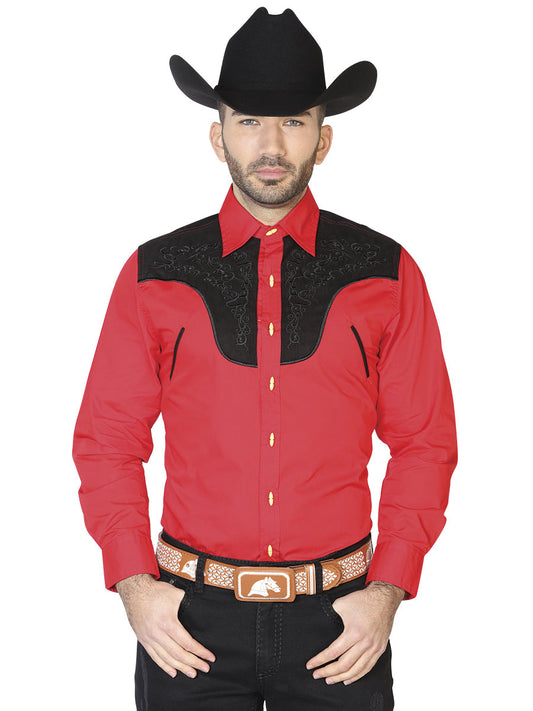 Camisa Vaquera de Hombre El General Ante/bordada 2019-130 Bordada en 55% Algodón 45% Poliéster Color Rojo 42582