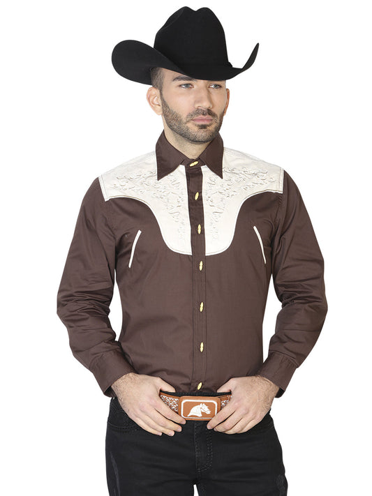 Camisa Vaquera de Hombre El General Ante/bordada 2019-130 Bordada en 55% Algodón 45% Poliéster Color Café 42583