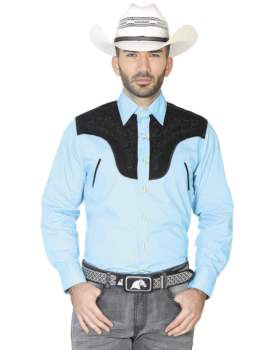 Camisa Vaquera de Hombre El General Ante/bordada 2019-130 Bordada en 55% Algodón 45% Poliéster Color Azul 42585