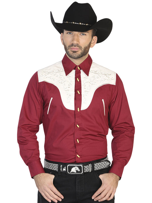 Camisa Vaquera de Hombre El General Ante/bordada 2019-130 Bordada en 55% Algodón 45% Poliéster Color Vino 42586