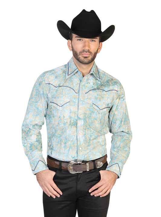 Camisa Vaquera de Hombre El General Estampada/bordada 2019-139 Bordada en 100% Algodón Color Verde 42600