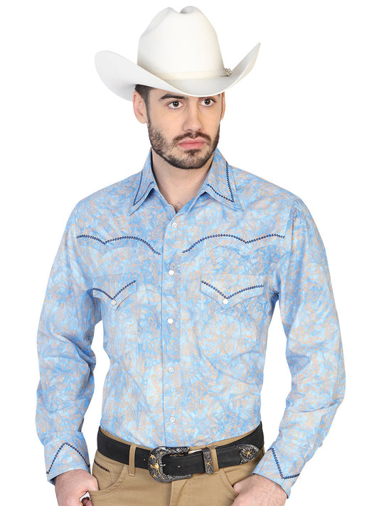 Camisa Vaquera de Hombre El General Estampada/bordada 2019-140 Bordada en 100% Algodón Color Azul Rey 42601