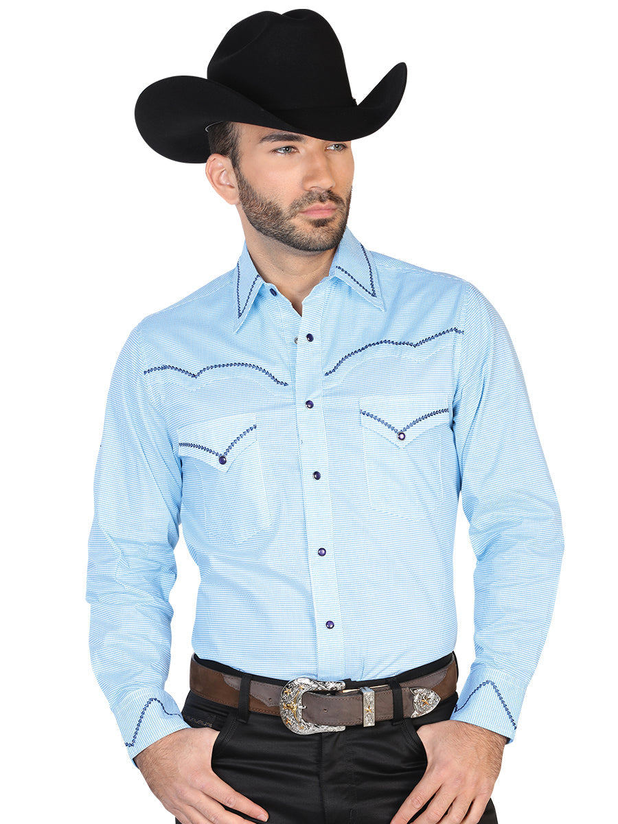 Camisa Manga Larga El General Vaquera Estampada/Bordada % Azul Claro