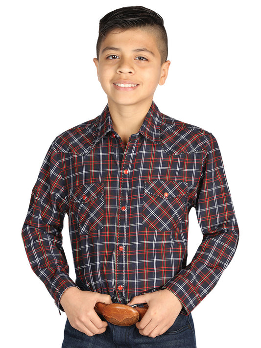 Camisa Vaquera de Niño El General 2019-153 en 55% Algodón 45% Poliéster Color Negro/Rojo 42617