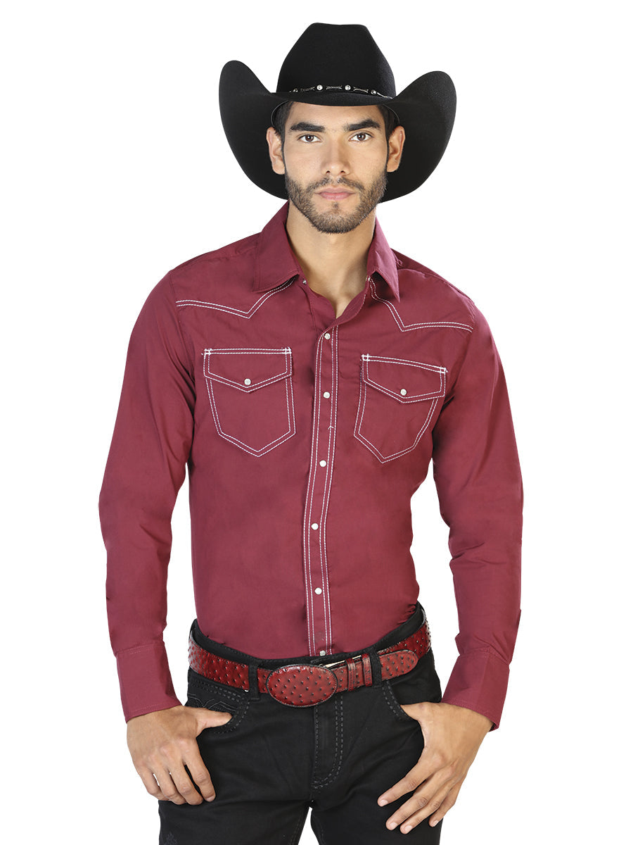 Camisa Manga Larga El Señor de los Cielos Vaquera M/ Larga Mc061924 65% Polyester 35% Vino