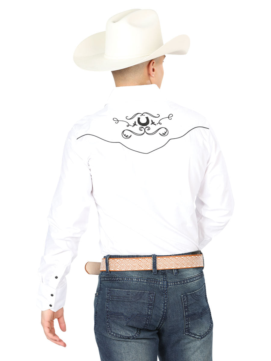 Camisa Manga Larga El General Bordado Vaquero Blanco/Negro