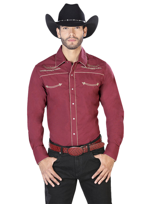 Camisa Vaquera de Hombre El Señor de los Cielos Manga Larga Bordada Casual en 65% Poliéster 35% Algodón Color Dorado 42951