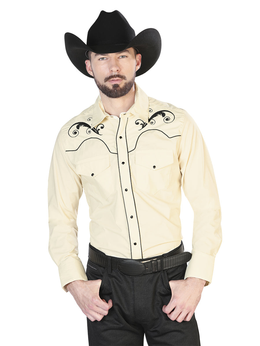 Camisa Manga Larga El Señor de los Cielos El Bordado Beige/Negro