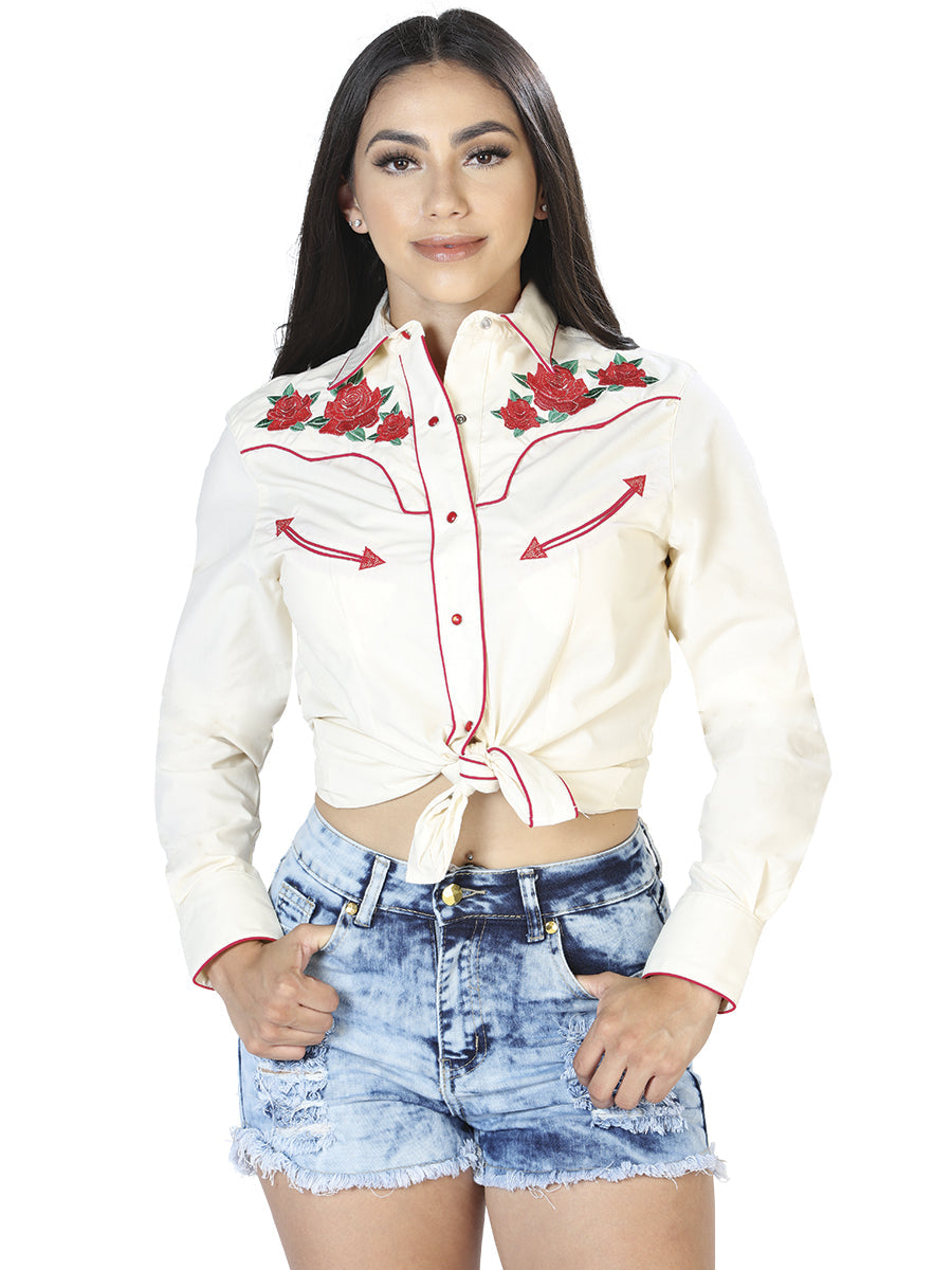Camisa Manga Larga Dama Beige Manga Larga Vaquero