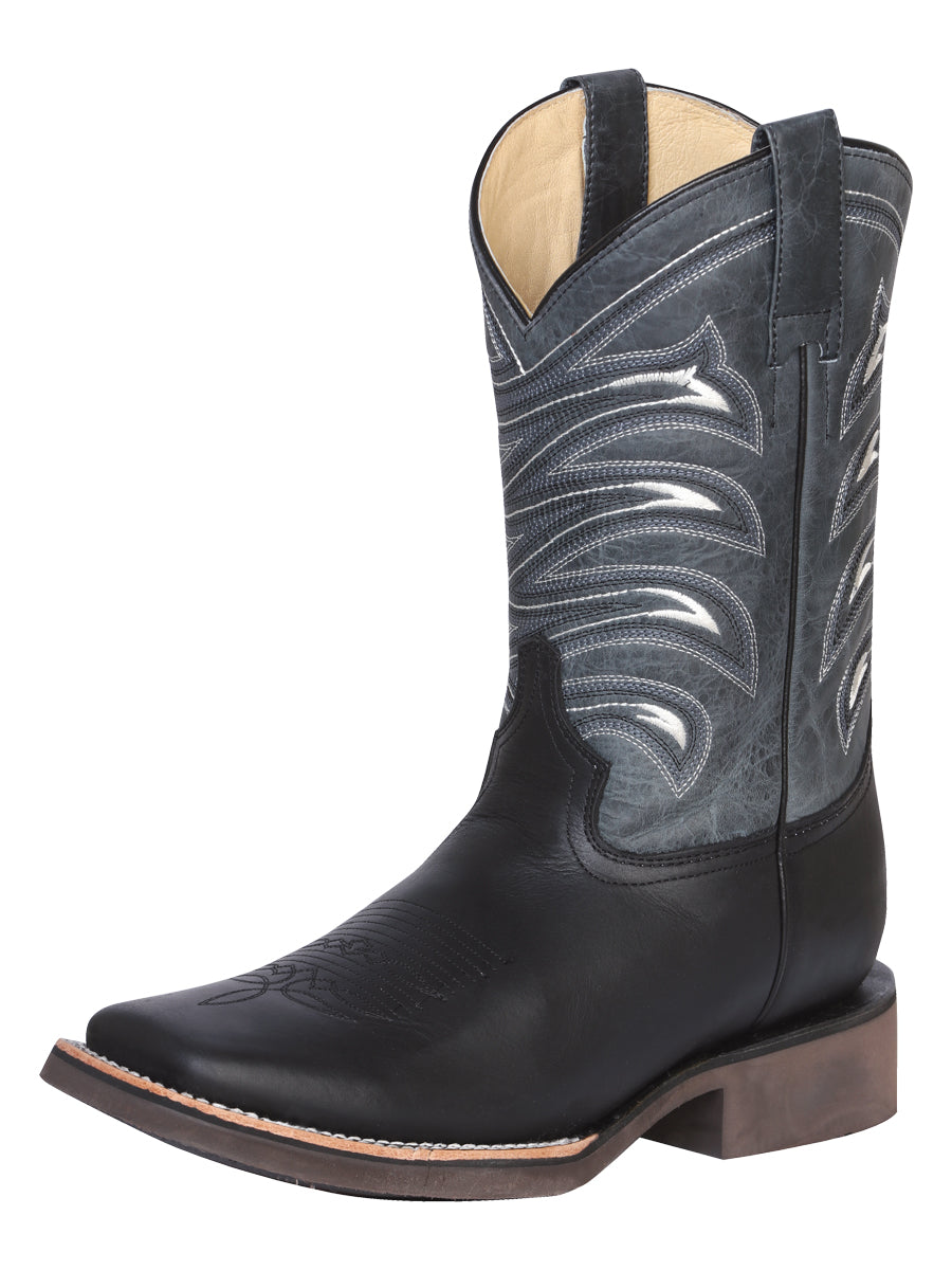 Bota Vaquera Rodeo El General Piel Crazy para Hombre - Negro - Modelo 43002