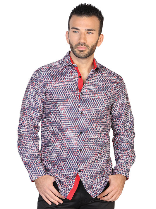 Camisa Vaquera de Hombre El Señor de los Cielos Manga Larga Casual en 100% Poliéster Color Azul Marino/Rojo 43049
